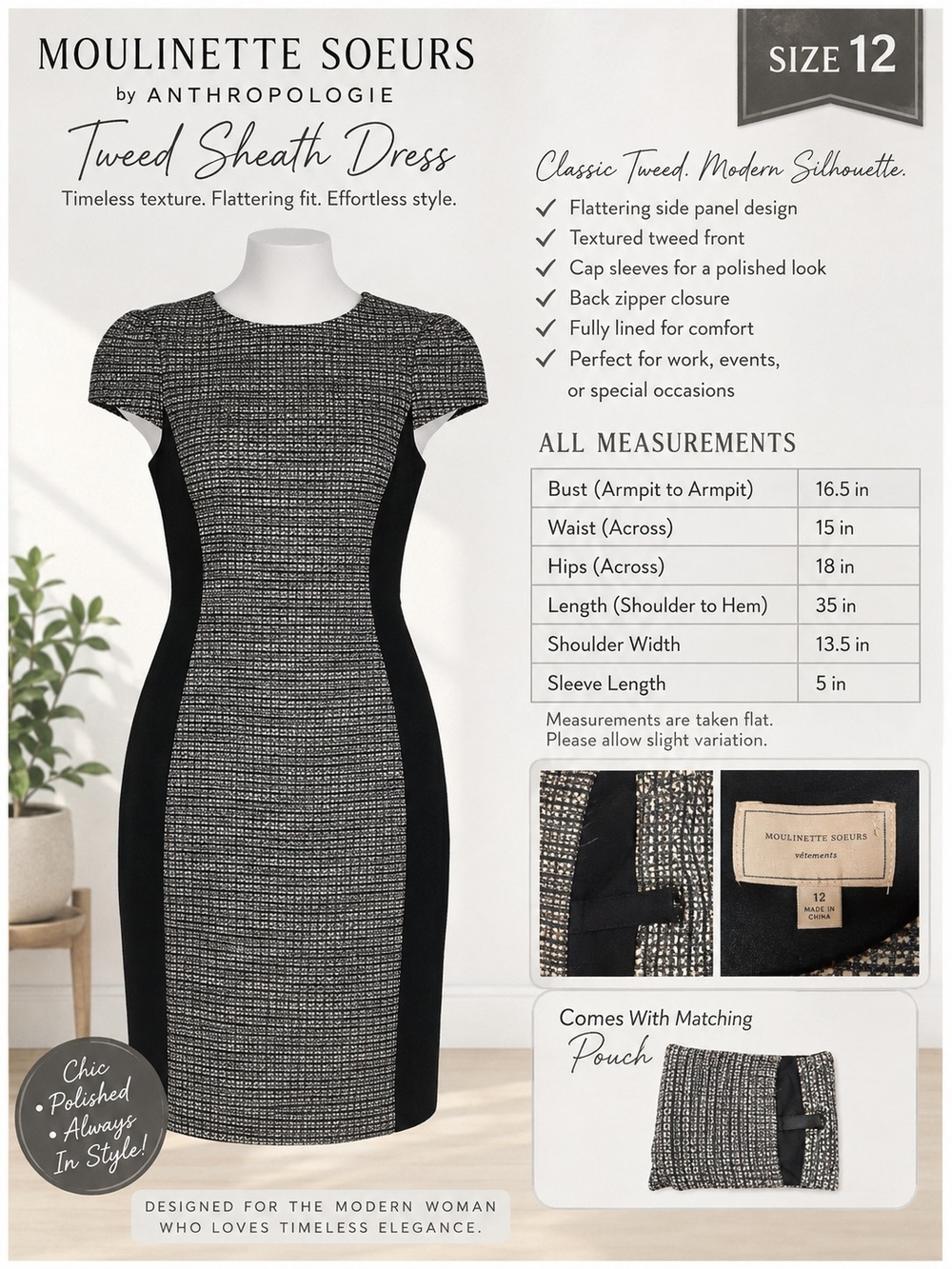 Moulinette Soeurs Tweed Sheath Dress - Black/Grey